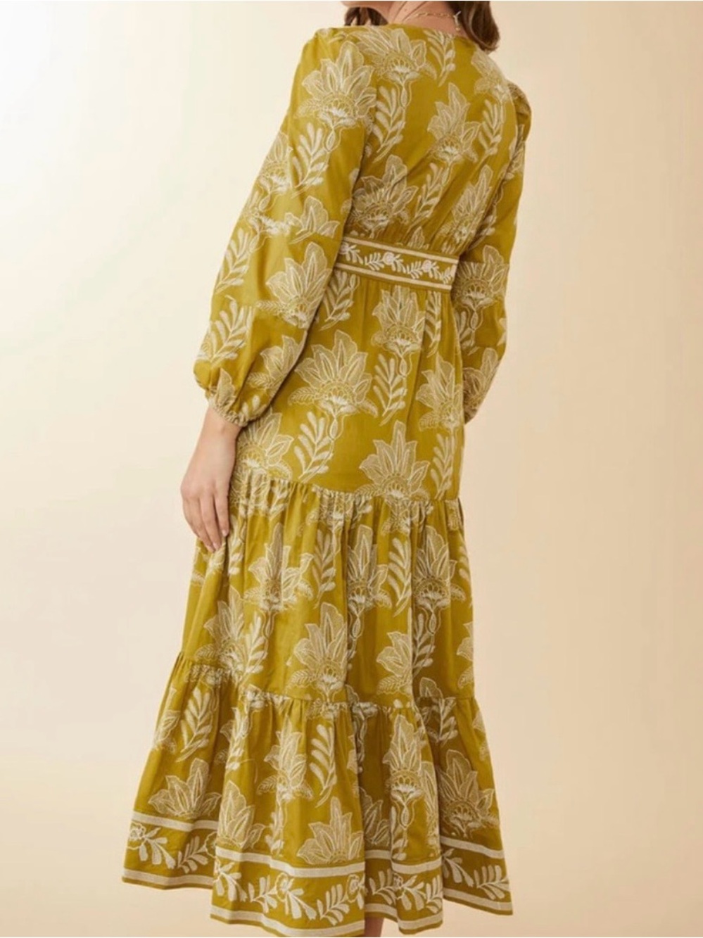 Embroidered Spartina 449 Dress Mustard Chartreuse Yellow Floral Midi Maxi XXL - Picture 2 of 14